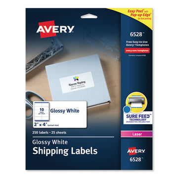 Avery® Glossy White Easy Peel Mailing Labels W- Sure Feed Technology, Laser Printers, 2 X 4, White, 10-sheet, 25 Sheets-pack freeshipping - TVN Wholesale